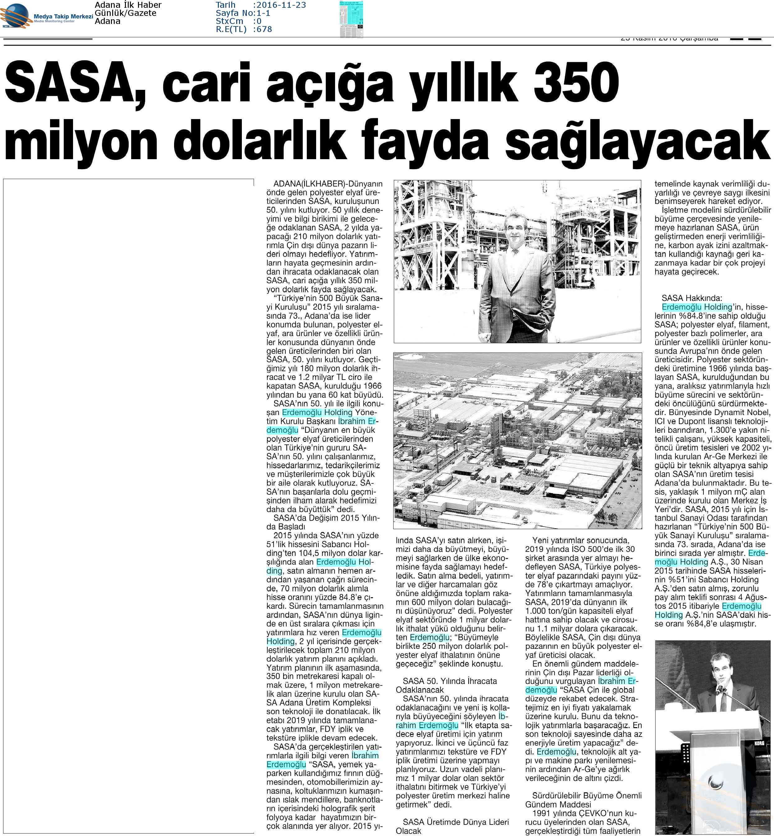 Blog yazısı SASA, cari açığa yıllık 350 milyon dolarlık fayda sağlayacakiçin resim