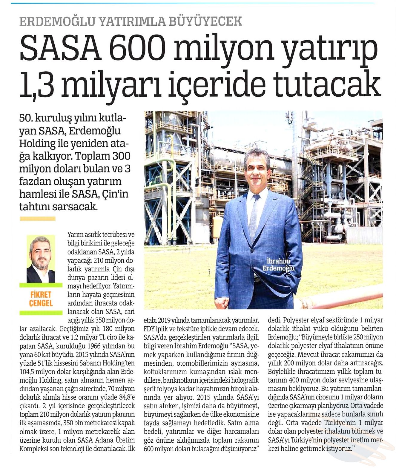 Blog yazısı SASA 600 milyon yatırıp 1,3 milyarı içeride tutacakiçin resim