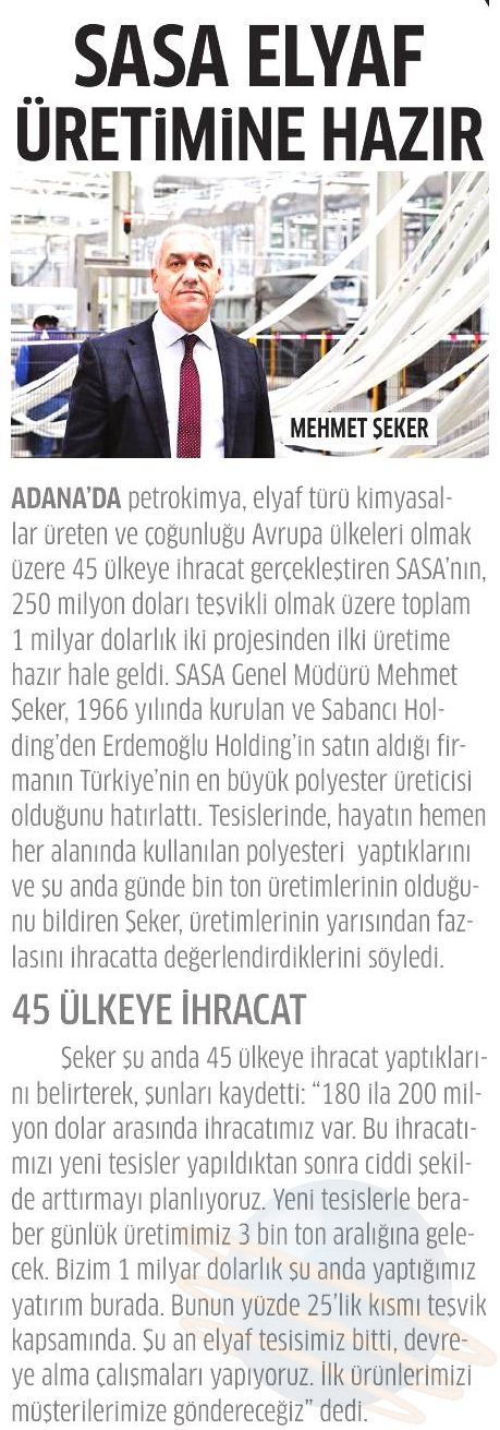 Blog yazısı SASA Elyaf üretimine hazıriçin resim